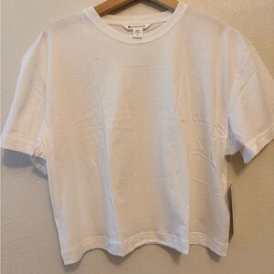 Athleta True Cotton Crop Tee Bright White Medium Boxy Oversized NWT